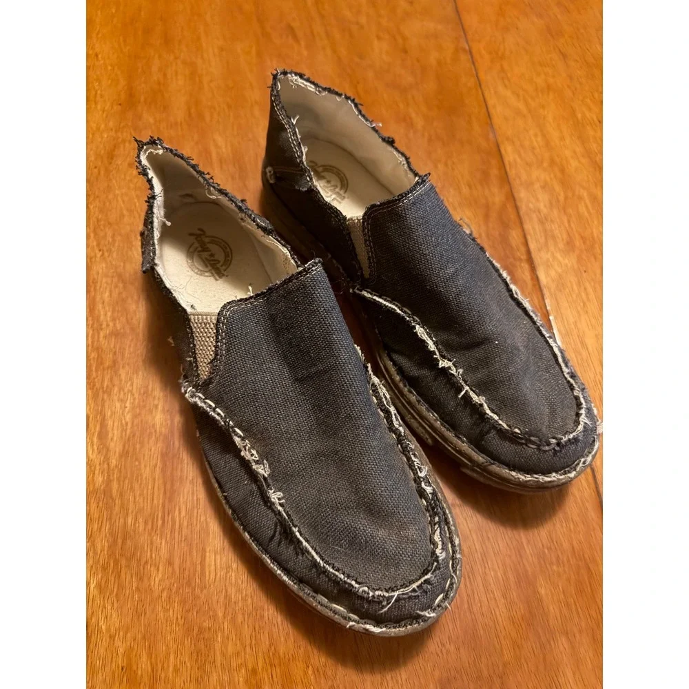 Tony Lama Gator Charcoal Canvas Slip On Shoes Mens 10 TLC126 Grey Loafers